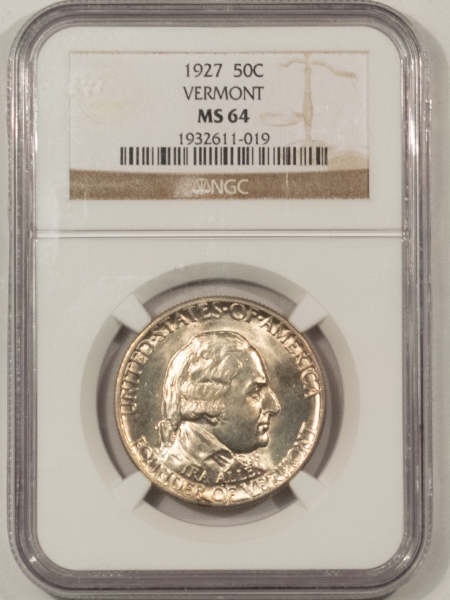 New Certified Coins 1927 VERMONT COMMEMORATIVE HALF DOLLAR – NGC MS-64, FLASHY, LOOKS GEM & PQ!