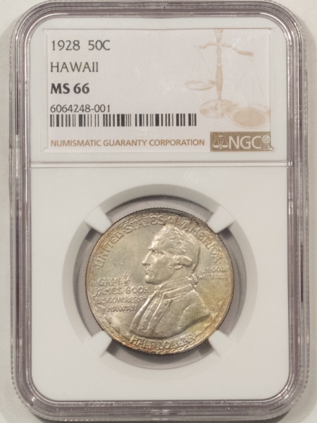 New Certified Coins 1928 HAWAII COMMEMORATIVE HALF DOLLAR – NGC MS-66, PLEASING GEM!