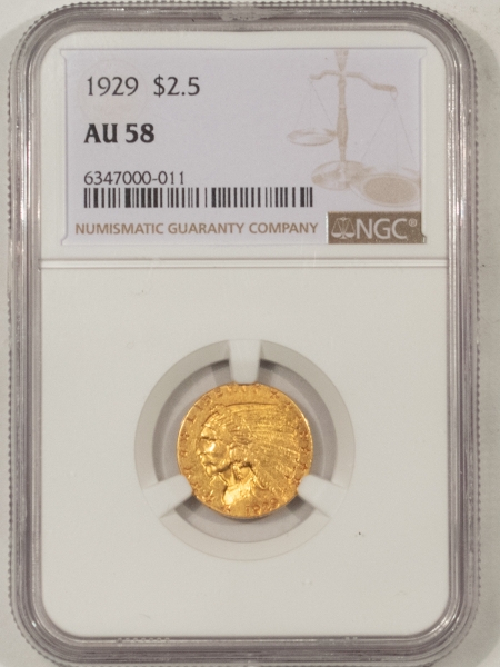 $2.50 1929 $2.50 INDIAN HEAD GOLD – NGC AU-58