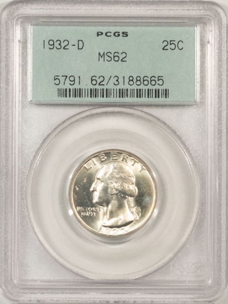 New Certified Coins 1932-D WASHINGTON QUARTER – PCGS MS-62, OGH, FLASHY & PQ!