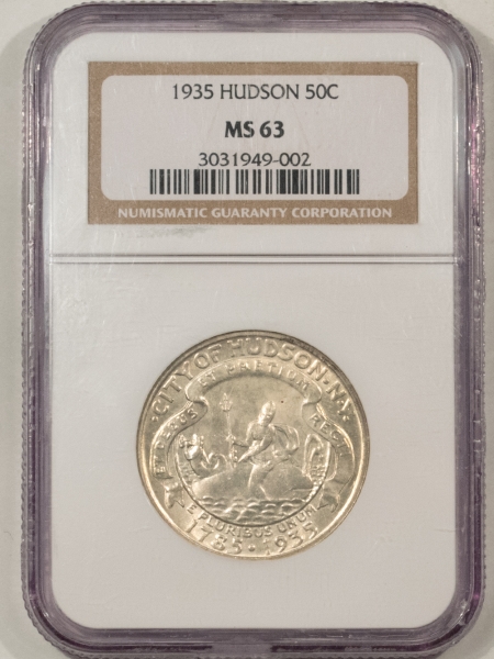 New Certified Coins 1935 HUDSON COMMEMORATIVE HALF DOLLAR – NGC MS-63, WHITE & CHOICE!