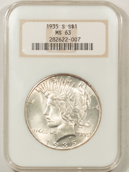 New Certified Coins 1935-S PEACE DOLLAR – NGC MS-63, FATTIE HOLDER, PREMIUM QUALITY++!