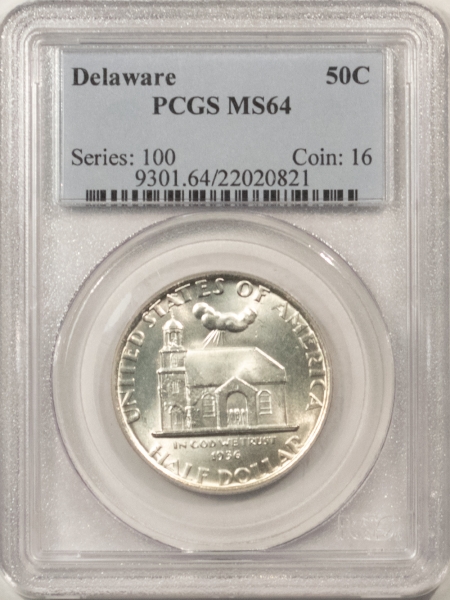 New Certified Coins 1936 DELAWARE COMMEMORATIVE HALF DOLLAR – PCGS MS-64, LOOKS 66+, BLAZING WHITE!