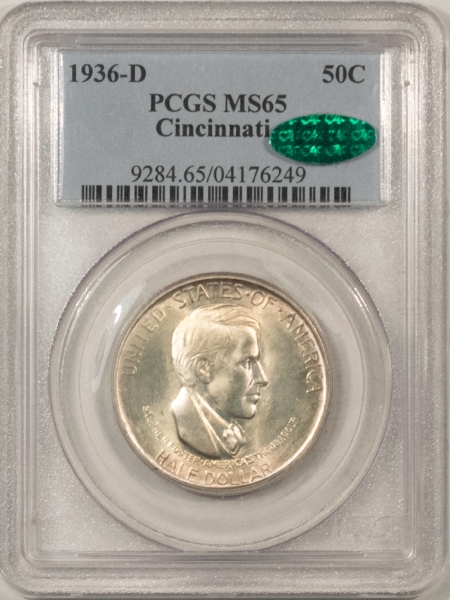 CAC Approved Coins 1936-D CINCINNATI COMMEMORATIVE HALF DOLLAR – PCGS MS-65, PQ, UNDERGRADED! CAC!