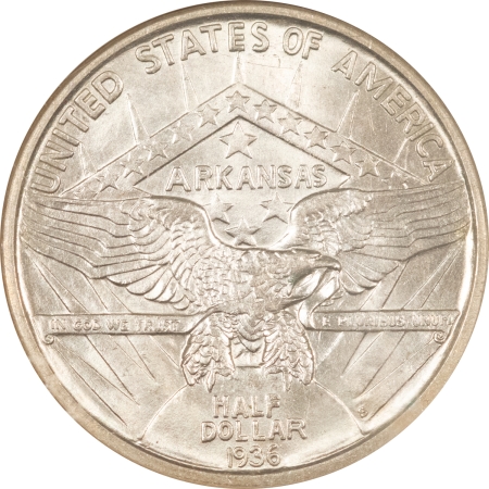 New Certified Coins 1936-S ARKANSAS COMMEMORATIVE HALF DOLLAR, ANACS MS-62 PQ WHITE HOLDER, LOOKS 64