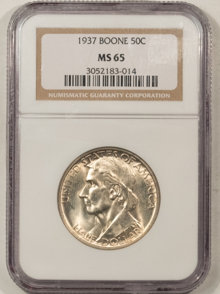 New Certified Coins 1937 BOONE COMMEMORATIVE HALF DOLLAR – NGC MS-65, BLAZING WHITE!