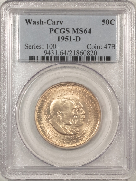 New Certified Coins 1951-D WASHINGTON-CARVER COMMEMORATIVE HALF DOLLAR – PCGS MS-64, PLEASING!