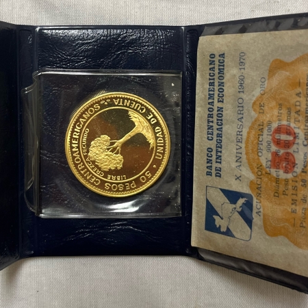 Gold Bullion 1970 PROOF CENTRAL AMERICAN REPUBLIC GOLD 50 PESOS, KM X#1, 1/1500 .5787 OZ AGW