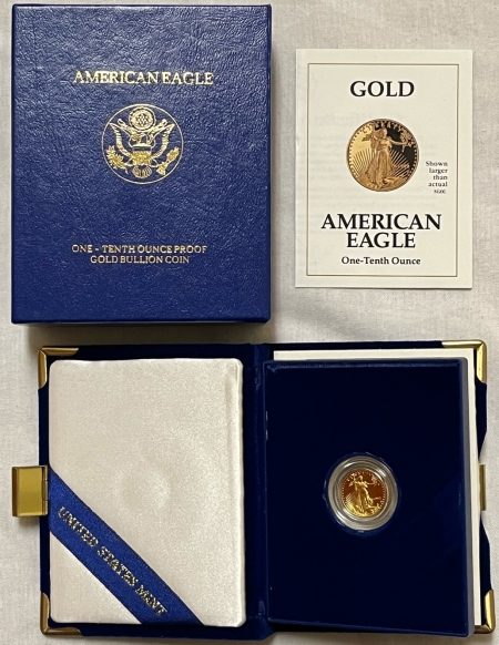 American Gold Eagles, Buffaloes, & Liberty Series 1992 $5 1/10 OZ PROOF GOLD AMERICAN EAGLE GEM PROOF, COMPLETE W/ BOX & COA