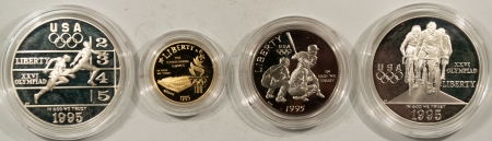Modern Commems 1995 ATLANTA OLYMPICS COMMEM 4 COIN PROOF SET, GOLD $5, 2 x SILVER $1 & 50C, OGP