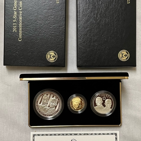New Store Items 2013 5-STAR GENERALS COMMEMORATIVE 3 COIN PROOF SET, GOLD $5, SILVER $1, 50C OGP