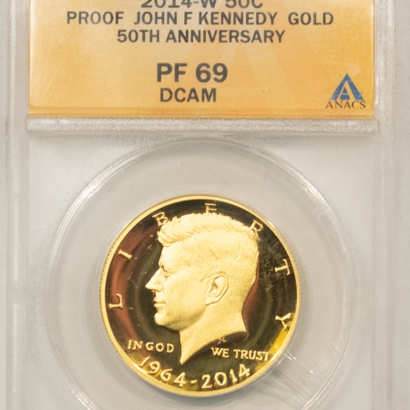 New Store Items 2014-W PROOF 50TH GOLD KENNEDY HALF DOLLAR, HIGH RELIEF – ANACS PF-69 DCAM