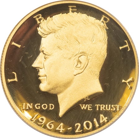 Kennedy Halves 2014-W PROOF 50TH GOLD KENNEDY HALF DOLLAR, HIGH RELIEF – ANACS PF-69 DCAM