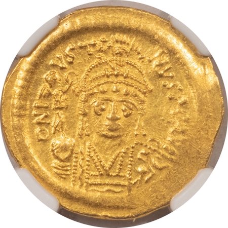 Ancient Certified Coins JUSTIN II AD 565-578 BYZANTINE EMPIRE AV GOLD SOLIDUS 4.47G NGC AU CLIP 5/5 3/5