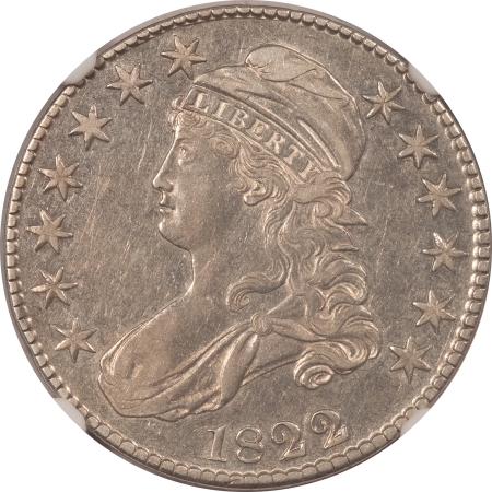 Early Halves 1822 CAPPED BUST HALF DOLLAR, O-114 – NGC AU-53, WELL-STRUCK W/ LUSTER