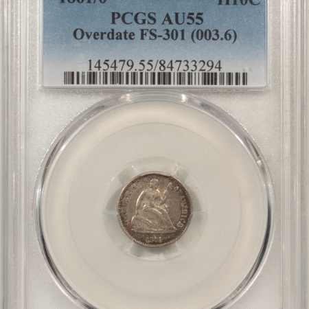 New Store Items 1861/0 SEATED LIBERTY HALF DIME, OVERDATE FS-301 (003.6) – PCGS AU-55, POPULAR!
