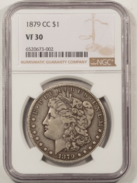 Morgan Dollars 1879-CC MORGAN DOLLAR – NGC VF-30, PERFECT ORIGINAL! CARSON CITY!