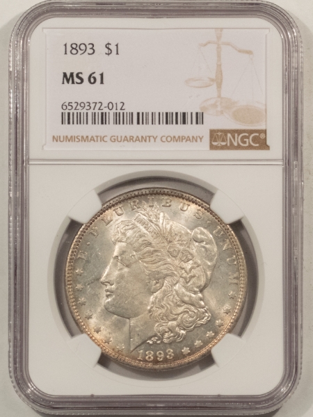 Morgan Dollars 1893 MORGAN DOLLAR – NGC MS-61, ORIGINAL WHITE & PQ! REALLY TOUGH DATE!