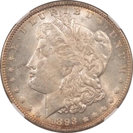 Morgan Dollars 1893 MORGAN DOLLAR – NGC MS-61, ORIGINAL WHITE & PQ! REALLY TOUGH DATE!