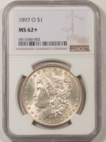 Morgan Dollars 1897-O MORGAN DOLLAR – NGC MS-62+, FRESH WHITE & PREMIUM QUALITY!