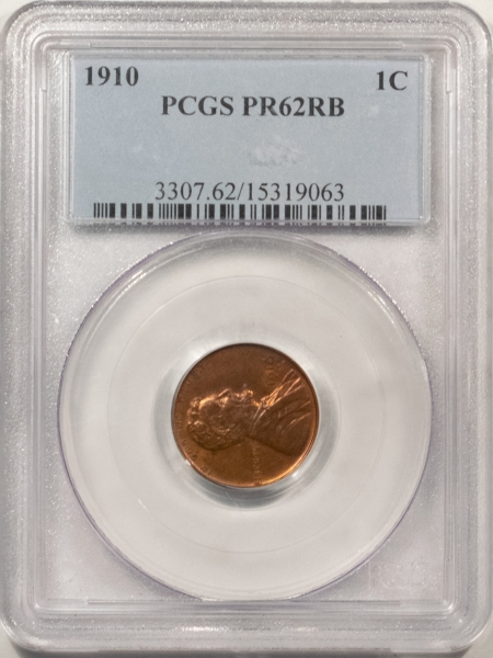 Lincoln Cents (Wheat) 1910 MATTE PROOF LINCOLN CENT – PCGS PR-62 RB, PRETTY! NICE FOR THE GRADE!