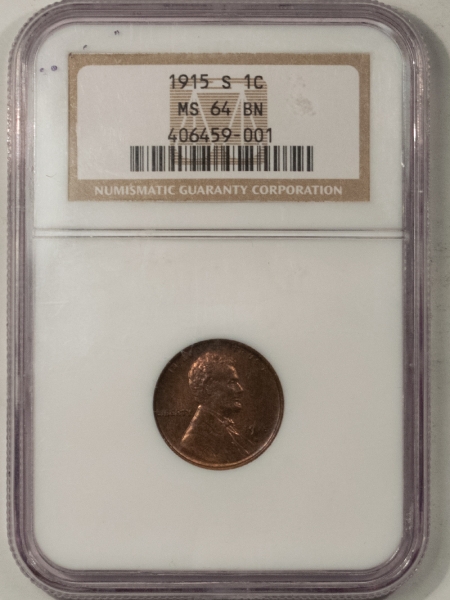 Lincoln Cents (Wheat) 1915-S LINCOLN CENT – NGC MS-64 BN, TOUGH DATE!