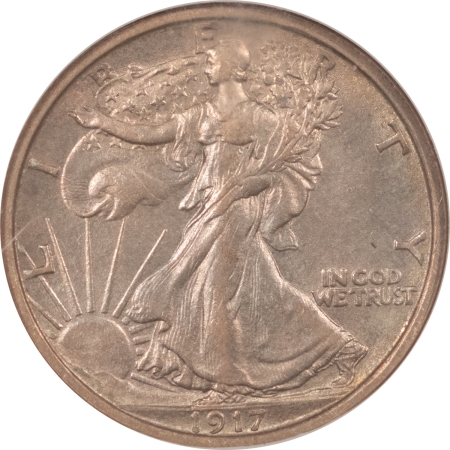Half Dollars 1917-S REVERSE WALKING LIBERTY HALF DOLLAR – NGC AU-58, FRESH & ORIGINAL!