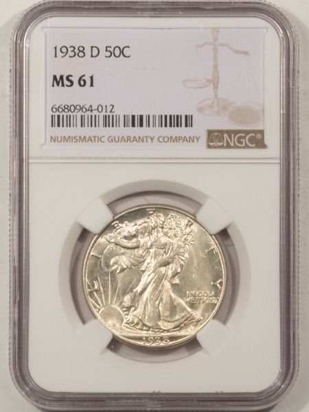 New Certified Coins 1938-D WALKING LIBERTY HALF DOLLAR – NGC MS-61, BLAST WHITE BRILLIANT UNC!