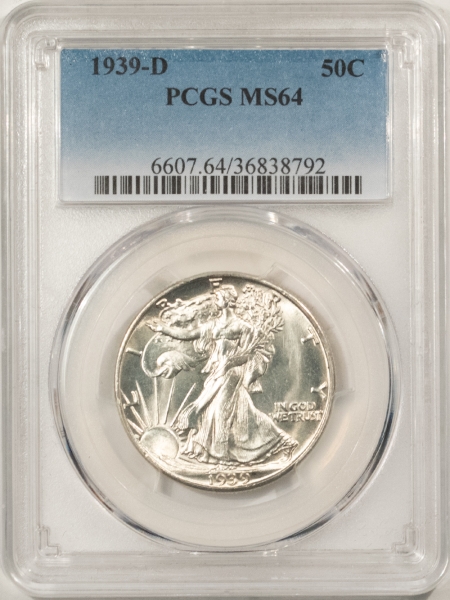 New Certified Coins 1939-D WALKING LIBERTY HALF DOLLAR – PCGS MS-64, LOOKS 65+, PREMIUM QUALITY!