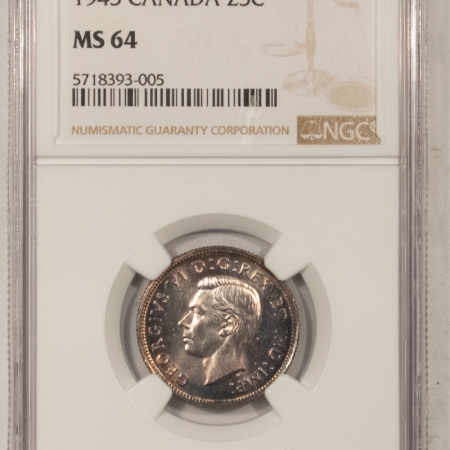New Store Items 1943 CANADA TWENTY-FIVE CENTS NGC MS-64