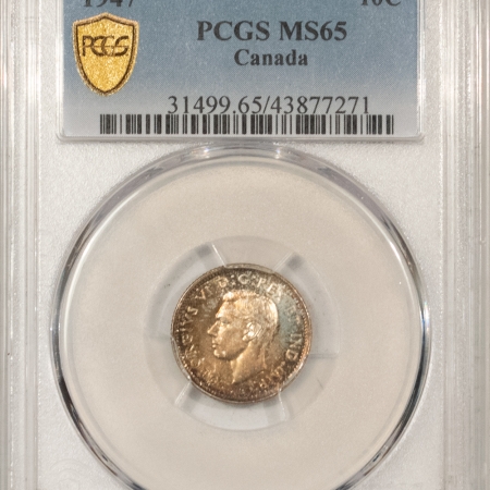 New Certified Coins 1947 CANADA TEN CENTS PCGS MS-65, PRETTY GEM!