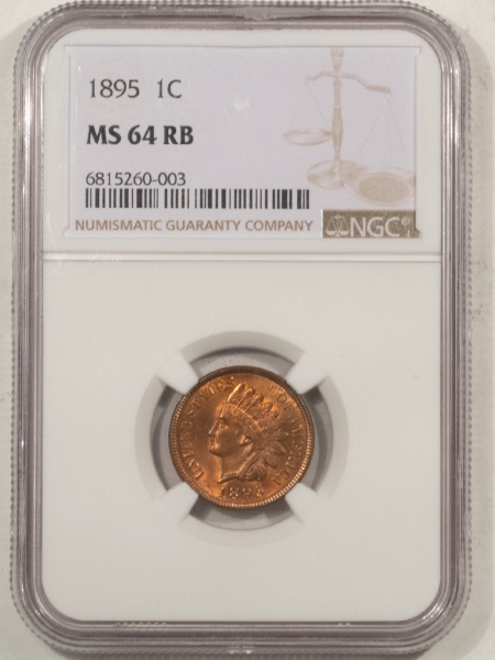 Indian 1895 INDIAN CENT – NGC MS-64 RB, LUSTROUS & FLASHY, NEAR GEM!