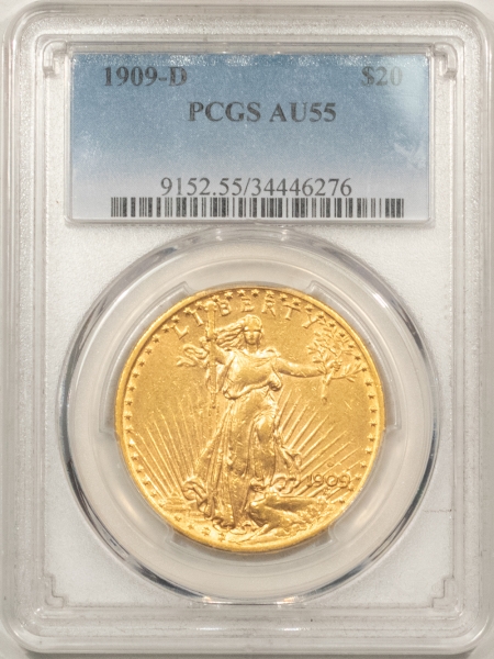 $20 1909-D $20 ST GAUDENS GOLD – PCGS AU-55
