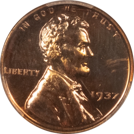 Lincoln Cents (Wheat) 1937 PROOF LINCOLN CENT – PCGS PR-65 RD, GEM PROOF!
