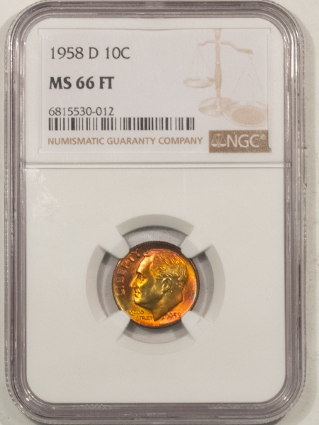 New Certified Coins 1958-D ROOSEVELT DIME- NGC MS-66 FT, GORGEOUS MONSTER TONE!