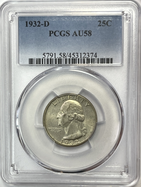 New Certified Coins 1932-D WASHINGTON QUARTER – PCGS AU-58, SUPER ORIGINAL & PQ, KEY-DATE!