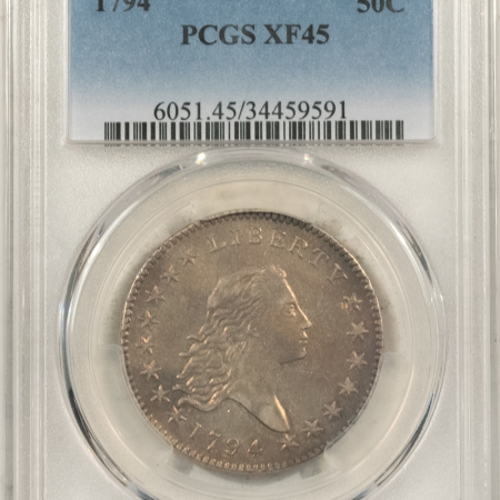 New Store Items 1794 FLOWING HAIR HALF DOLLAR – PCGS XF-45, PLEASING, WELL-STRUCK 1ST YEAR ISSUE