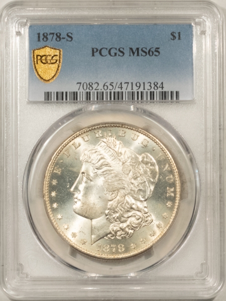 Morgan Dollars 1878-S MORGAN DOLLAR – PCGS MS-65, LOOKS 66! PREMIUM QUALITY!