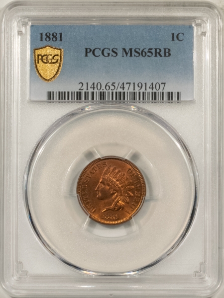 Indian 1881 INDIAN CENT – PCGS MS-65 RB, GEM W/ MOSTLY RED OBVERSE!