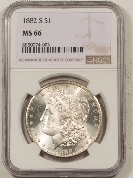 Morgan Dollars 1882-S MORGAN DOLLAR – NGC MS-66, BLAST WHITE!
