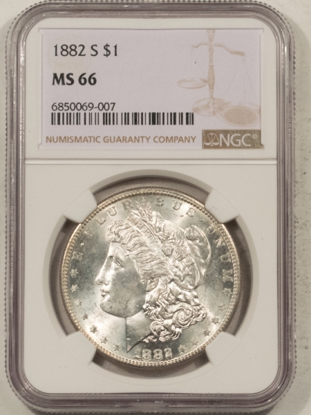 Morgan Dollars 1882-S MORGAN DOLLAR – NGC MS-66, BLAST WHITE!