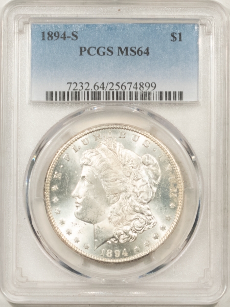 Morgan Dollars 1894-S MORGAN DOLLAR – PCGS MS-64, FROSTY WHITE!