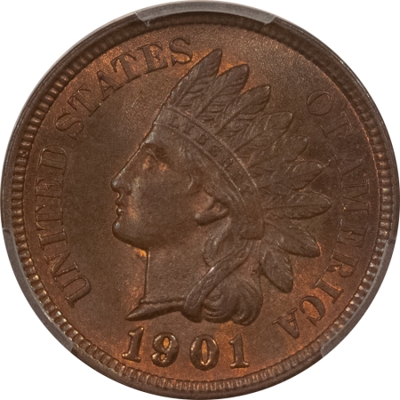 Indian 1901 INDIAN CENT – PCGS MS-64 BN, PRETTY W/ TRACES OF RED!