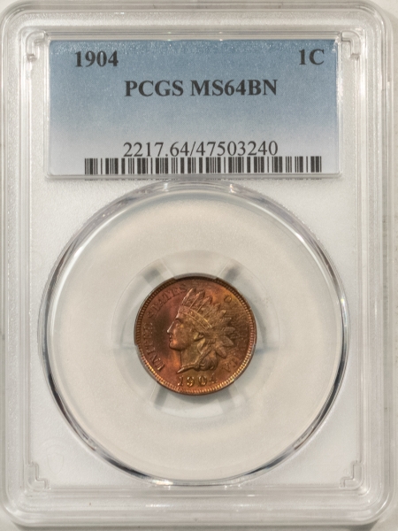 Indian 1904 INDIAN CENT – PCGS MS-64 BN, LOOKS RB! PRETTY!