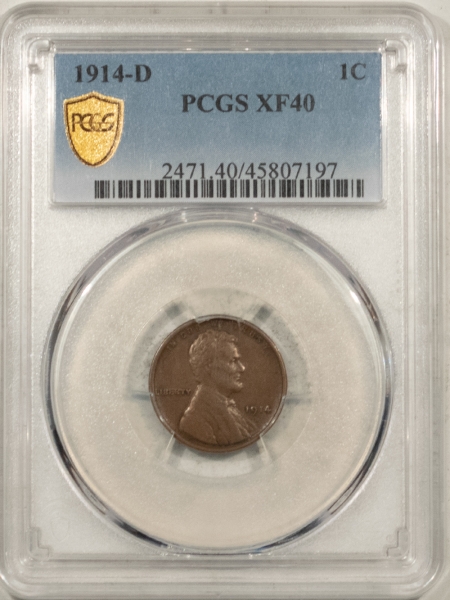 Lincoln Cents (Wheat) 1914-D LINCOLN CENT PCGS XF-40, CHOCOLATE BROWN KEY-DATE!