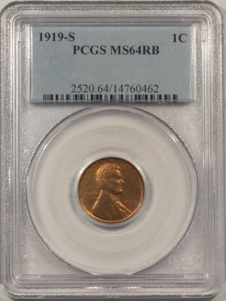 Lincoln Cents (Wheat) 1919-S LINCOLN CENT – PCGS MS-64 RB, LOTS OF RED!