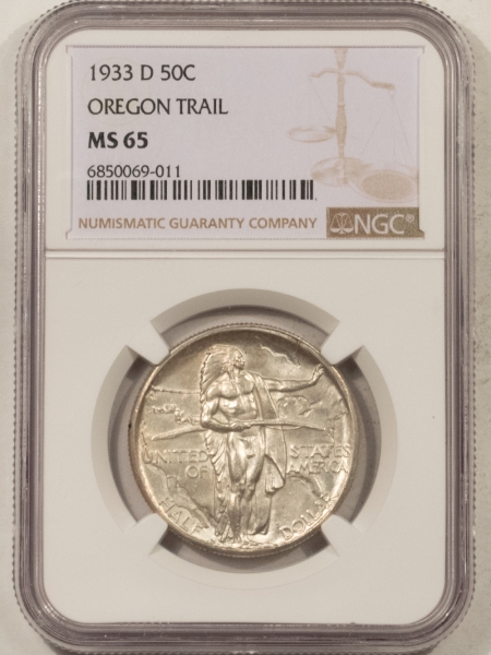 New Certified Coins 1933-D OREGON TRAIL COMMEMORATIVE HALF DOLLAR – NGC MS-65, LOW MINTAGE & SCARCE!