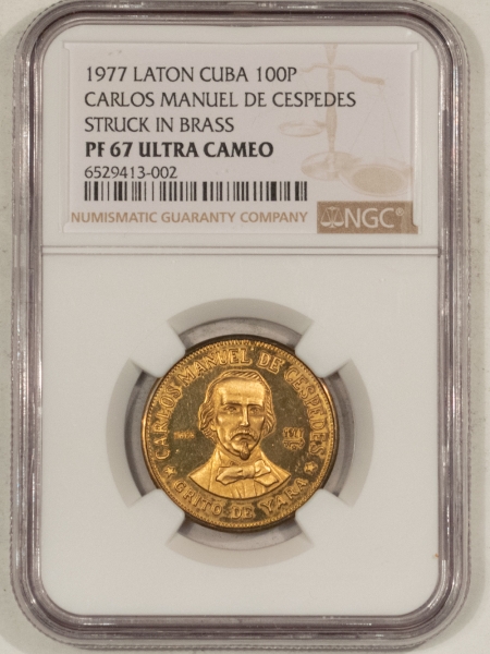 New Certified Coins CUBA 1977 LATON 100 PESOS, STRUCK IN BRASS, NGC PF-67 ULTRA CAMEO; FINEST?