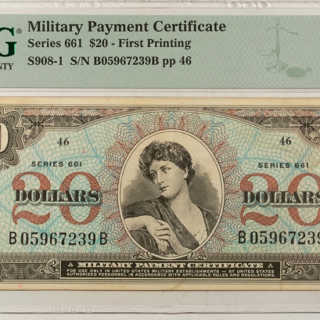 MPCs (Military Payment Certificates) MILITARY PAYMENT CERTIFICATE-SERIES 661, $20, FIRST PRINTING, PMG VF-30!