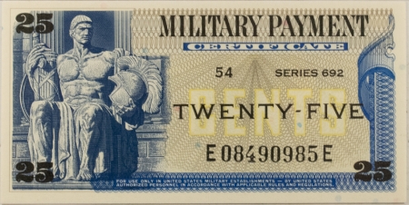 MPCs (Military Payment Certificates) MILITARY PAYMENT CERTIFICATE-SERIES 692, 25c, FIRST PRINTING, PMG CH UNC 64!
